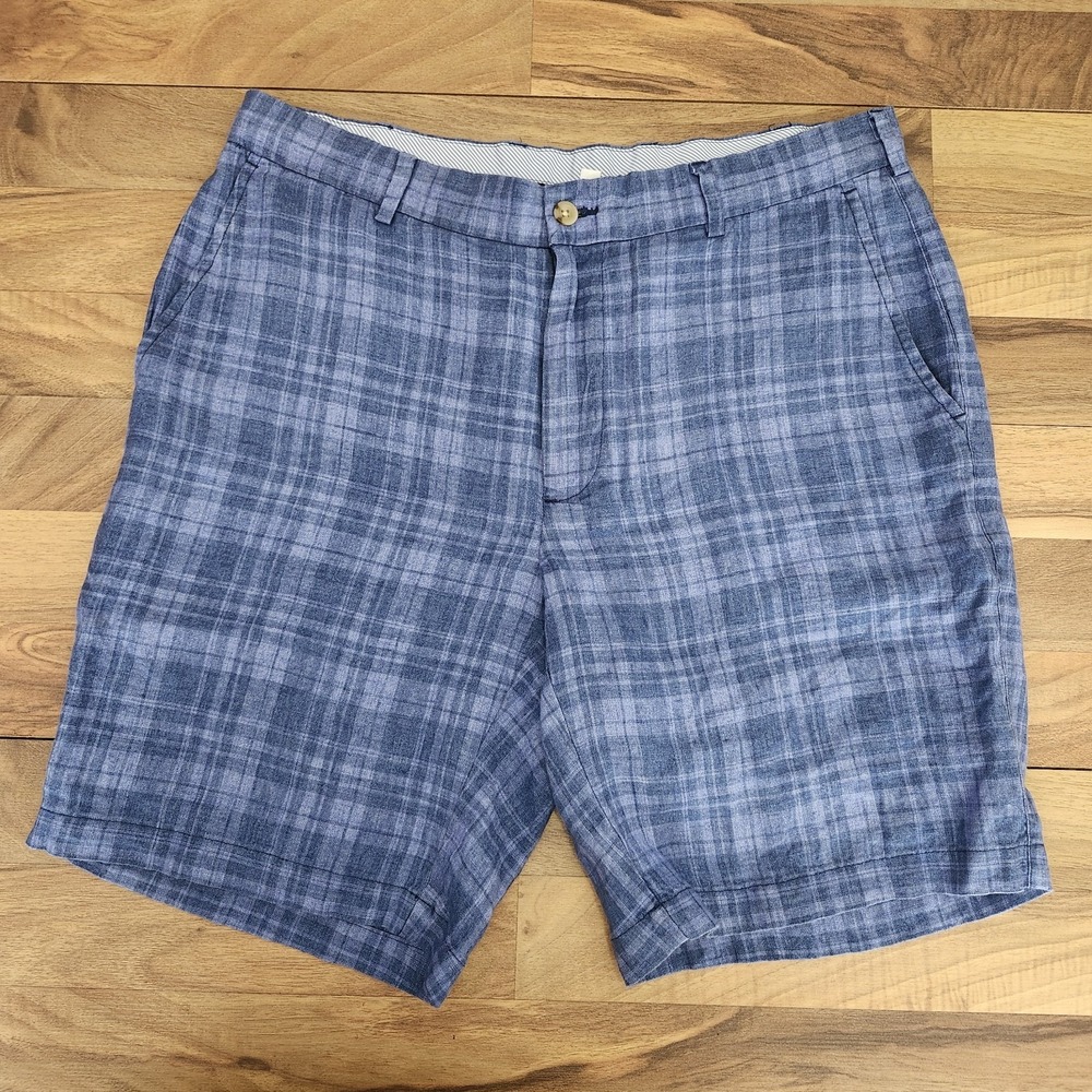 Peter Millar Seaside Linen Delave Shorts 9" Mens Size 33 Ocean Blue